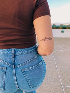 fine line mountain tattoo Asheville Tattoo Ideas, Mountains Above Knee Tattoo, Maroon Bells Tattoo, Mountain And Coordinate Tattoo, Colorado Tattoos For Women, Cross Mountain Tattoo, Coors Light Mountains Tattoo, Mountain Tattoo Placement Ideas, Fine Line Mountain Range Tattoo