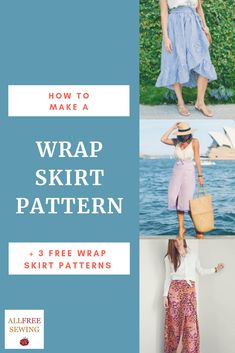 two women wearing skirts and hats with the title how to make a wrap skirt pattern