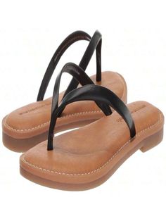 These toe-thong sandals have a padded insole with high-quality memory foam for added comfort and a flexible and durable outsole. Available in regular and wide-widths. Fits somewhat small. If yoEssentials are made from high-quality alternative leather materials. This style haded edges without stitching give these sandals a modern, minimal appearance.1/4 inch heel with non-slip sole.At play, on vacation, or just enjoying a summer day, these sandals take you from day to night and can be paired with Toe Thong Sandals, Women Flat Sandals, Slides Women, 4 Inch Heels, Womens Sandals Flat, Thong Sandals, Leather Material, Flat Sandals, Black Sandals