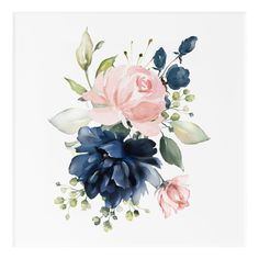 watercolor painting of pink and blue flowers