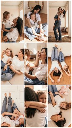 a collage of photos showing the different stages of mother's love and affection