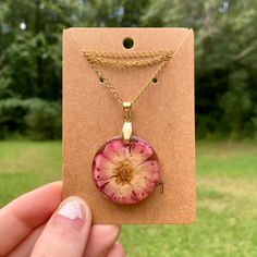 Real Dried Pressed Rose Flower Preserved In Resin Pendant On A Gold Tone Chain Handmade Rose Flower Necklace, Murano Glass Necklaces, Resin Jewellery, Round Pendant Necklace, Polymer Clay Necklace, Rose Pendant, Clay Necklace, Teardrop Necklace, Hand Crafted Jewelry