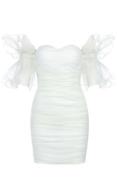 Outfit Ideas For Church, White Bandage Dress, Catch Feelings, Organza Sleeves, Glamorous Party, Mesh Bodycon Dress, Spandex Dress, White Off Shoulder, White Sleeveless