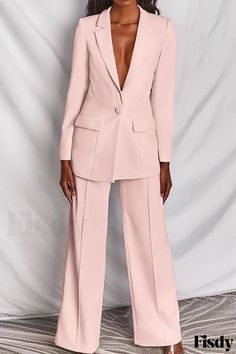 Fisdy - Elegante conjunto de dos piezas en color café con cuello vuelto abotonado y mangas largas Casual Professional, Womens Suits Business, Chic Blazer, Traje Casual, Casual Suit, Tailored Suits, Suit Pants, Formal Style, Yoga Shorts