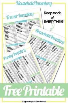 the free printable household inventory checklist is shown in three different colors and sizes