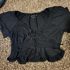 Never Worn, Could Fit A Medium Super Stretchy Working Drawstring On Top Casual Black Crop Top For Night Out, Black Short Sleeve Crop Top For Fall, Casual Crop Top For Night Out, Fall Flannel, Aeropostale Shirts, Cap Sleeve Tee, Small Crop Tops, Black Crop Top, Sport Tank Tops