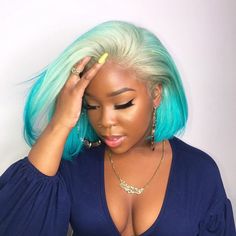 @😏💸TrinaTrill💯👑 Dyed Hair Blue, Trendy Hair Color, Curly Bob Hairstyles, Sew In, Green Hair, Ombre Hair, Trendy Hairstyles, Blue Hair