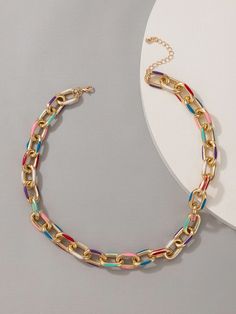 Colorful Large Chain Necklace Trendy Pink Jewelry With Chain Strap, Trendy Pink Short Chain Necklace, Trendy Pink Chain Link Necklace, Trendy Pink Clavicle Chain Necklace, Multicolor Metal Necklace With Adjustable Chain, Multicolor Chain Choker Jewelry, Trendy Multicolor Necklace With Adjustable Chain, Trendy Colorful Necklace With Adjustable Chain, Multicolor Metal Chain Necklace As A Gift