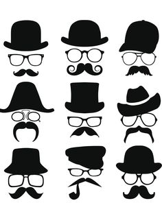 the silhouettes of hats, glasses and mustaches