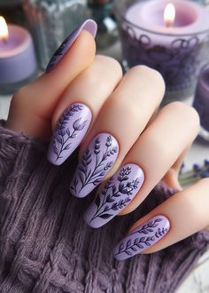 Date night ready! This captivating lavender peach floral nail art with tiny flowers and vines adds a touch of romance and elegance to your evening look. (Floral Nail Art Ideas) Practical Magic Nail Art, Dark Floral Nails, Cottagecore Nails, Tulip Nails, Birthday Nail Designs, Witchy Nails, Magic Nails, Manicure Inspiration