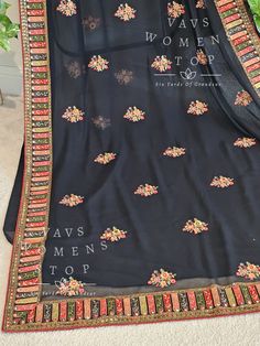 Fall/pico - Yes done Black Dupatta With Border For Wedding, Black Wedding Dupatta With Border, Elegant Black Saree With Border, Embroidered Black Dupatta For Celebration, Black Embroidered Dupatta For Celebration, Designer Dupatta For Festive Occasions, Black Dupatta For Traditional Ceremonies, Black Sheer Dupatta For Celebrations, Black Embroidered Saree For Celebration