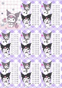 a purple and white checkered table cloth with cats on it, numbers 1 - 10