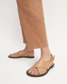 The City Crossover Sandal Light Taupe – Everlane Brown Footbed Sandals With Single Toe Strap For Spring, Casual Footbed Sandals With Leather And Cross Strap, Casual Everyday Footbed Sandals For Spring, Spring Casual Footbed Sandals For Everyday, Casual Leather Footbed Sandals For Spring, Summer Sandals With Leather Sole And Cross Strap, Open Toe Footbed Sandals For Everyday Spring Wear, Summer Cross Strap Sandals With Leather Sole, Spring Footbed Sandals With Rubber Sole