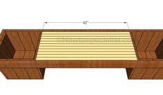 a wooden bench with measurements to make it look like it is built into the ground