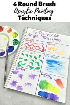 the 6 round brush acrylic painting practice techniques for kids to use in their art projects