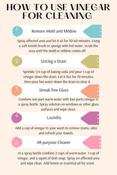 the instructions for how to use vinegar for cleaning and disinfecting your home