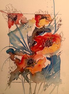 watercolor painting of colorful flowers on white paper