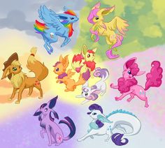 many different types of pokemons are shown in this cartoon character's drawing style