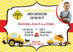 Construction birthday party Invitation by AsYouWishCreations4u Construction Birthday Party, Birthday Party Invitation, 5th Birthday