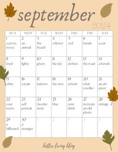 the october calendar with leaves on it