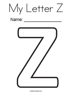 the letter z is for my letter z coloring page with black and white lines on it