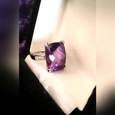 Size 6-7 Luxury Amethyst Ring With Gemstone Accents As Gift, Luxury Purple Amethyst Ring, Rectangular Shape, Luxury Purple Amethyst Rectangular Ring, Luxury Purple Rectangular Amethyst Ring, Luxury Amethyst Gemstones For Gift, Luxury Amethyst Gemstones As Gift, Luxury Purple Jewelry Gift, Luxury Amethyst Ring With Diamond Accents As Gift, Amethyst Jewelry With Diamond Accents As Gift