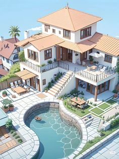 an artist's rendering of a house with a swimming pool