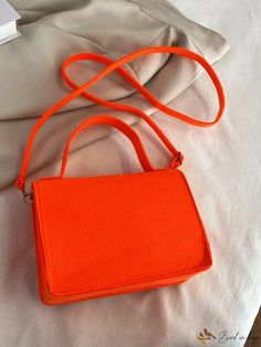 BirdinBag - Vibrant Orange Metal-Trimmed Square Flap Bag Orange Square, Metal Trim, Metal Accents, Vibrant Orange, Bag Bag, Square Bag, Metallic Accents, Flap Bag, Color Orange