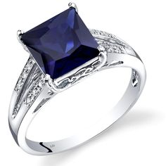 Are you ready to turn heads? Complete your outfit with a burst of Ceylon Blue Hue from this Blue Sapphire Ring set in 14 Karat White Gold. Style R62740 Cathedral Design, Ring Princess Cut, Blue Sapphire Diamond Ring, September Birthstone Rings, Diamond Ring Princess Cut, Leaf Engagement Ring, Diamond Accent Ring, Princess Ring, Ruby Diamond Rings