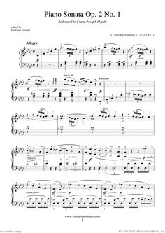 the piano score for piano sonate op 2 no 1, with notes and notations