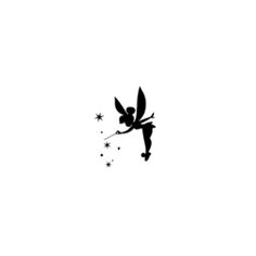 a black and white silhouette of a fairy on a string with stars in the sky