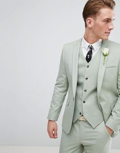 Sage Green Vest For Men, Sage Green Tux With Dusty Rose Tie Tuxedo Forgroom, Green Tux, Green Wedding Suit, Asos Wedding, Green Tuxedo, Wedding Tux, Mens Wedding Attire, Groom Wedding Attire