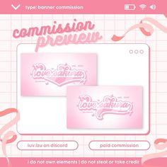 two pink stickers with the words love baking on them and some ribbons flying in the air