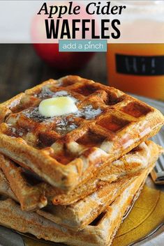 apple cider waffles are stacked on top of each other