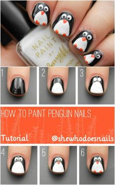 Penguin Power - 20 Fantastic DIY Christmas Nail Art Designs That Are Borderline Genius Diy Christmas Nail Art, Penguin Nails, Christmas Nails Diy, 2019 Nails, Kutek Disney, Unghie Nail Art, Cute Christmas Nails, Christmas Nail Art Designs, Nail Art Designs Diy