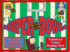 the super bowl book is shown in red and green striped paper with cartoon characters on it