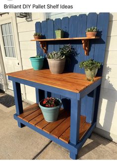 Planting Bench Diy Potting Tables, Garden Table Diy Outdoor, Diy Planting Table, Diy Plant Table Outdoor, Outdoor Dresser Ideas, Potting Tables Diy, Outdoor Potting Bench Ideas, Garden Table Ideas, Pallet Shelf Ideas