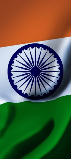 the flag of india is waving in the wind with an intricate circular design on it's side