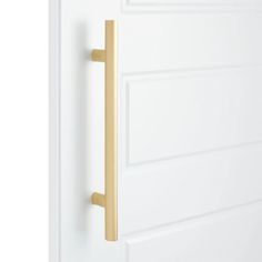 an open door with a handle on the front and side panels, in white painted wood