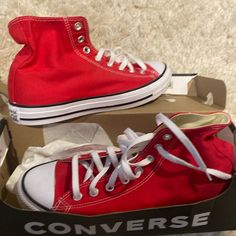 Converse All-Star Hightops. Color Red Men’s Size 9 Women’s/11 Brand New Inbox. Casual University Red Sneakers, Red Cotton Converse Sneakers, Casual Red Cotton Sneakers, Brown Leather Converse, Converse White High, Red Sneakers Men, White All Star, Chuck Taylor 70, Leather Converse