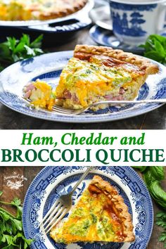 ham, cheddar and broccoli quiche on a plate