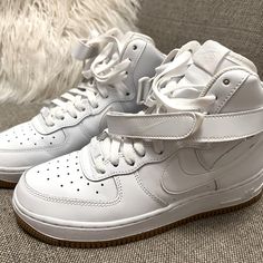 Worn One Time, Like Brand New. Eur 40 Dh1058-100 Nike Air Force 1 White With Gum Sole, White High-top Nike Air Force 1 With Cushioned Footbed, White Mid-top Nike Air Force 1, Nike White High-top Sneakers With Cushioned Footbed, White Nike High-top Sneakers, White High-top Nike Air Force 1 With Branded Insole, White High-top Nike Air Force 1, Nike Custom White High-top Sneakers, White High-top Custom Sneakers With Cushioned Footbed