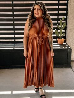 Wedding Crasher Elegant Pleated Midi Dress, Mocha - The Farmhouse Brown Pleated Party Dress, Elegant Brown Pleated Midi Dress, Pleated Brown Maxi Dress For Party, Chic Brown Pleated Midi Dress, Brown Pleated Midi-length Dress, Pleated Brown Midi Dress, Brown Pleated Midi Length Dress, Chic Pleated Brown Maxi Dress, Brown Pleated Midi Dress