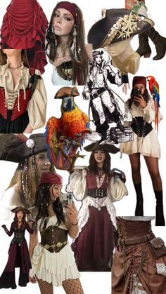 a collage of women dressed up in pirate costumes and headgear, all with different types of accessories