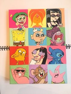 an image of cartoon characters painted on canvases