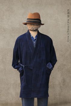 *** NO RETURN NO EXCHANGE FOR THIS COAT Shorter version of the winter japanese farmer coat. Made in deep indigo with patchwork weave. Stone washed to reveal the patchwork weave. Inside sleeve trimmed in Italian linen plaid. Inside bottom trimmed with vintage textile. * Please note each piece will have slight variation of vintage textile inside bottom hem. Size small: If you wear Kai D. small and medium, this size is for you. Size medium: if you wear Kai D. large and XL, this size is for you. The Deep Indigo, Indigo Fabric, Vintage Textile, Vintage Indigo, Dark Indigo, Kimono Jacket, Vintage Textiles, Vintage Denim, Silk Fabric