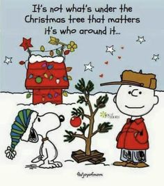 a charlie brown christmas card saying it's not what's under the christmas tree that matters it's who around it