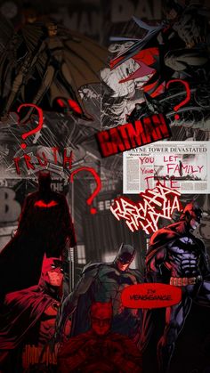 the batman movie poster is shown in black and red