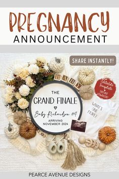 an advertisement for the grand finale event with flowers and other items on it's side