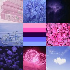 there are many different pictures with pink and blue colors in the same photo, including clouds